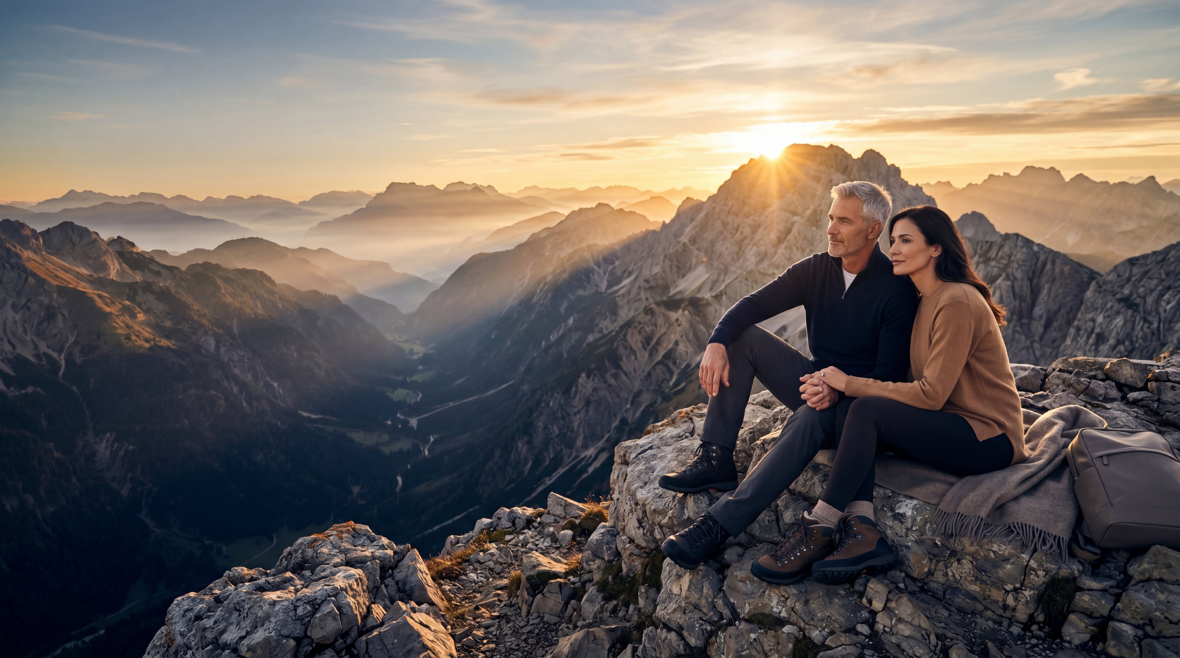 Couple on a mountain ridge at sunrise — KYANOVO hero